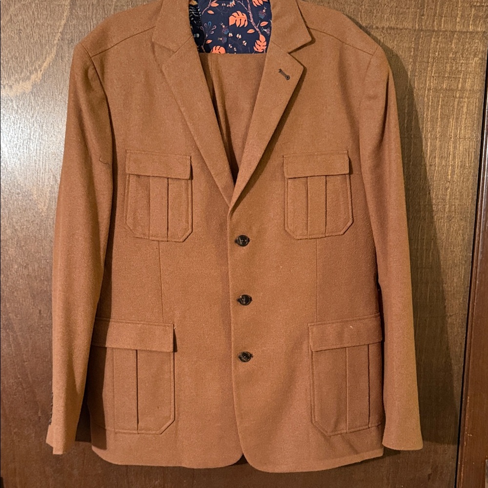 Mens 46R 38x32 brown textured pouch pocket suit - Picture 3 of 4